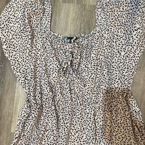 Who What Wear Blush & Black tiny leaf print midi dress